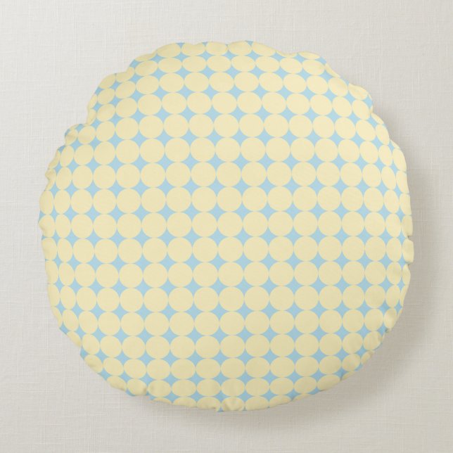 Coussin jeté bleu avec point jaune beurre - Rond (Devant)