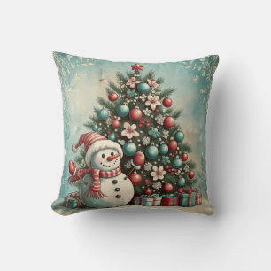 Coussin jeté bonhomme de neige vintage