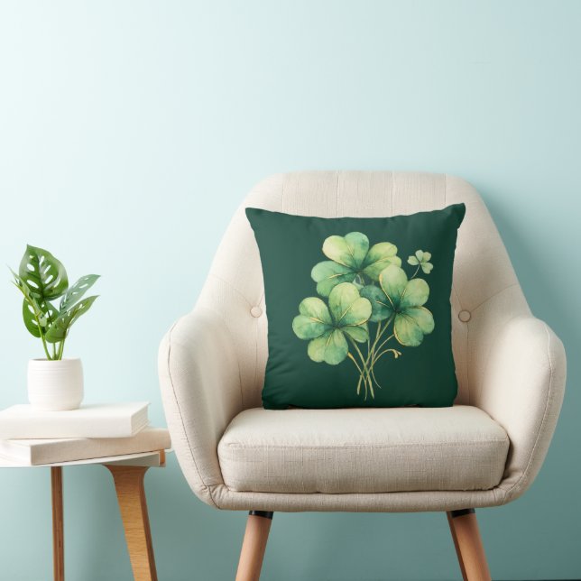Coussin jeté bouquet de trèfles à l'aquarelle en f (Chaise)