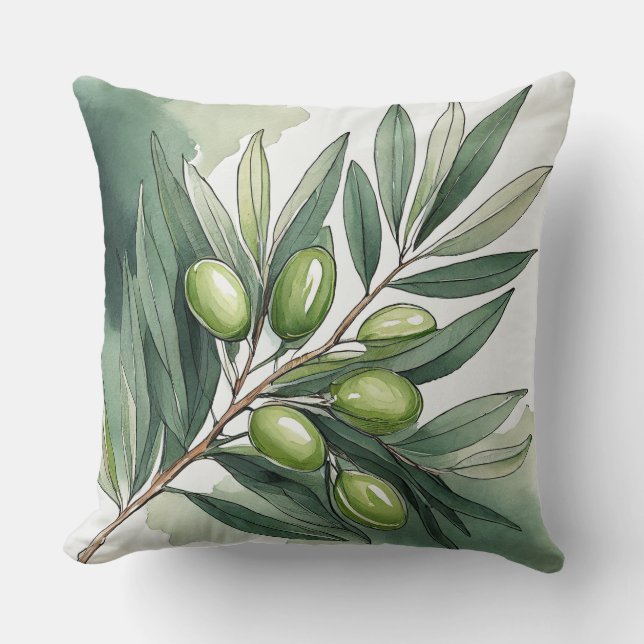Coussin Jeté | Branche de Laurier à l'Aquarelle II (Recto)