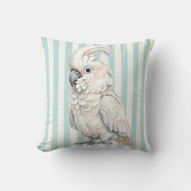 Coussin jeté Cacatoès aquarelle (Recto)