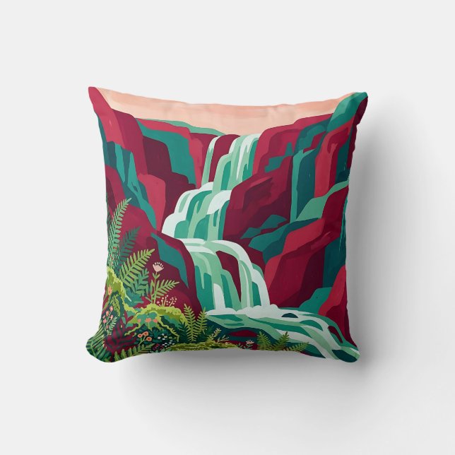 Coussin jeté Cascade de jade et de cramoisi (Recto)