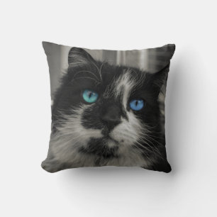 Coussin Jeté Chat aux Yeux Bleus Âme Azurée