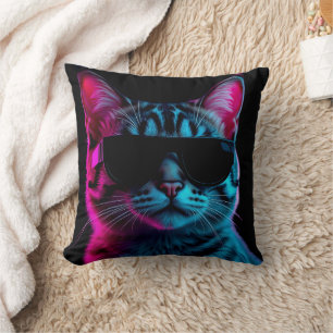 Coussin jeté chat néon