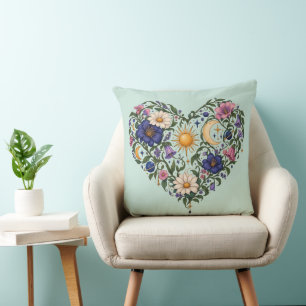 Coussin jeté Cœur Botanique Céleste