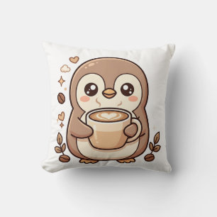 Coussin jeté cœur de latte de pingouin mignon