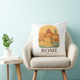 Coussin jeté Colosseum & Panthéon de Rome vintage