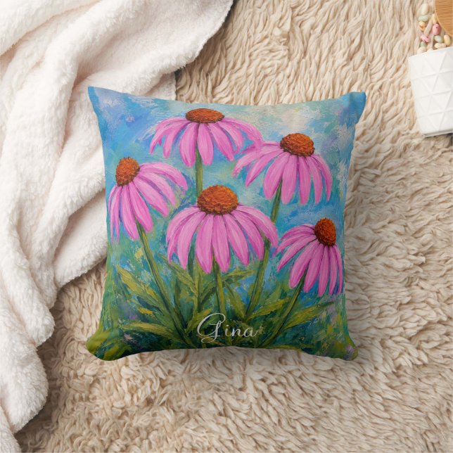 Coussin jeté Coneflowers avec texte (Couverture)