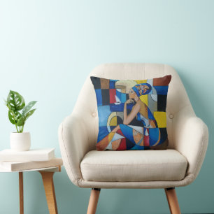 Coussin jeté cubiste femme africaine Géométrique
