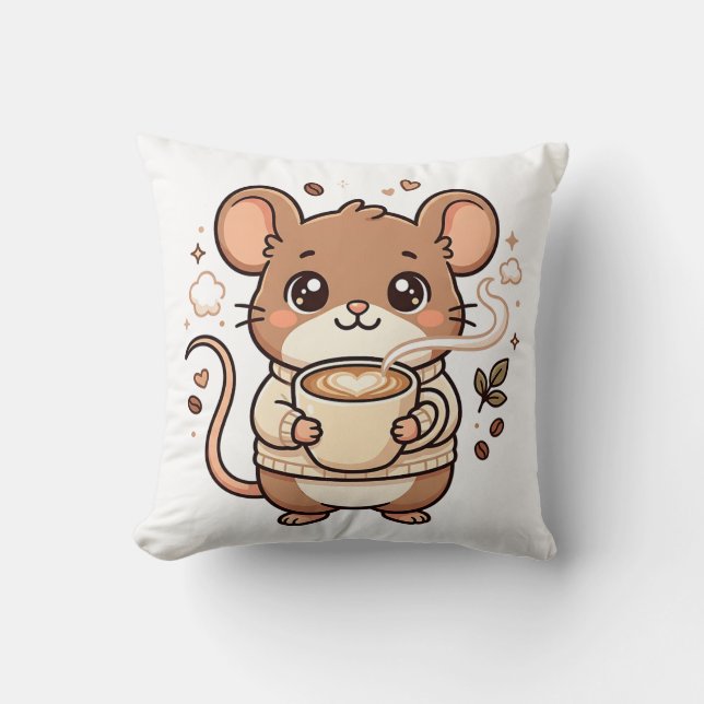 Coussin jeté Cute Mouse Latte Love (Recto)
