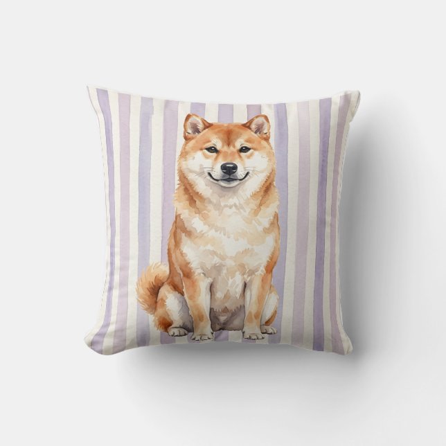 Coussin jeté de chien Shiba Inu à l'aquarelle (Recto)
