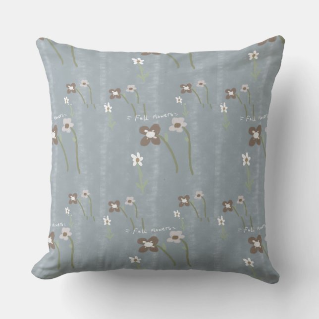 Coussin jeté de fleurs d'automne – Motif floral bl (Recto)