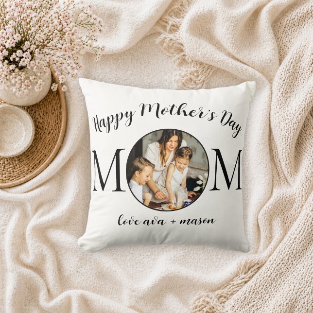 Coussin Jeté de photo de la fête des mères en script noir  (Créateur téléchargé)