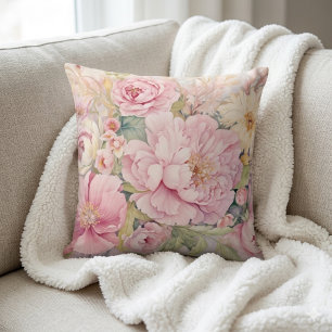 Coussin jeté de pivoines roses magnifiques