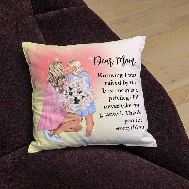 Coussin jeté Dear Mom | Cadeau mère fille  (Créateur téléchargé)