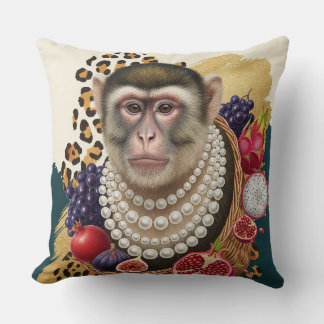 Coussin jeté Éclectique Singe aux Perles, Chic Max
