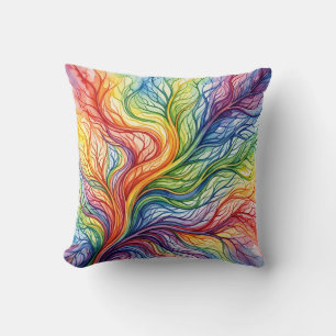 Coussin jeté feuille arc-en-ciel – Art aquarelle