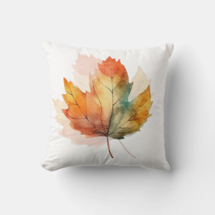 Coussin jeté feuille d'automne à l'aquarelle Déc