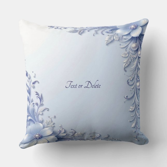 Coussin Jeté Fleurs Ornementales Bleues avec Perle (Verso)