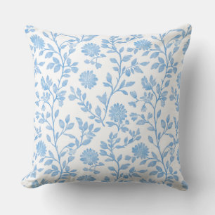 Coussin jeté floral bleu et blanc