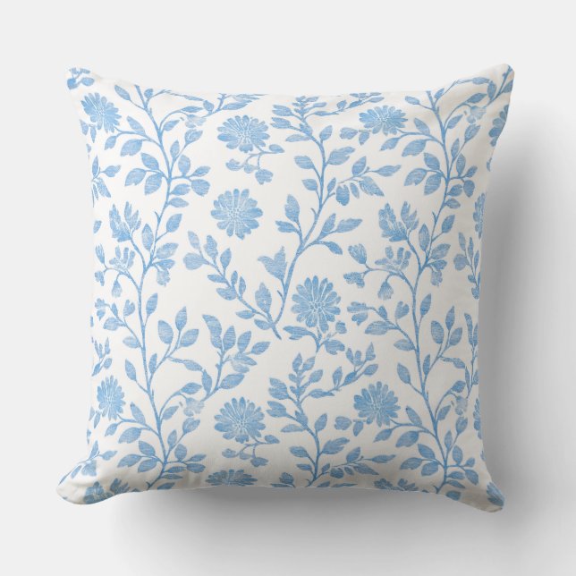 Coussin jeté floral bleu et blanc (Recto)