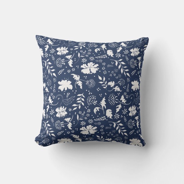 Coussin jeté floral bleu et blanc (Recto)