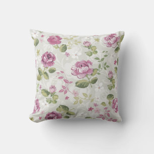 Coussin jeté floral rose romantique