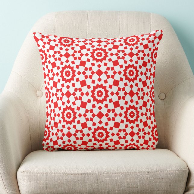 Coussin jeté géométrique rouge et blanc moderne (Créateur téléchargé)