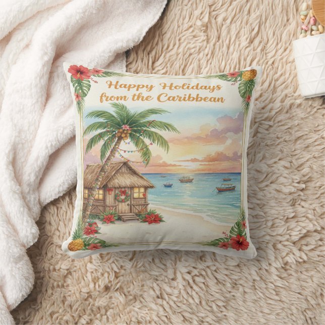 Coussin jeté 'Joyeuses Fêtes des Caraïbes' (Couverture)