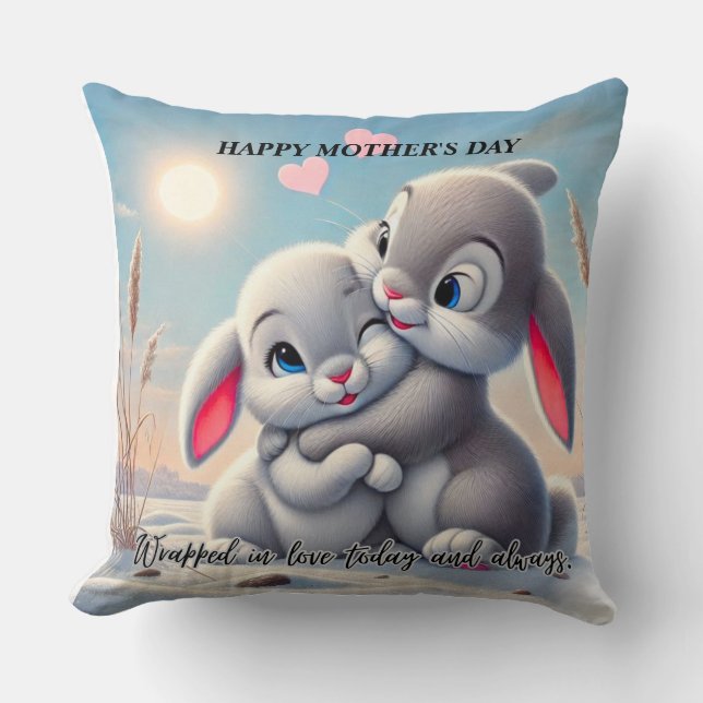 Coussin Jeté Lapin Mignon Fête des Mères (Recto)
