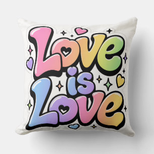Coussin jeté Love is Love graffiti arc-en-ciel Y2K