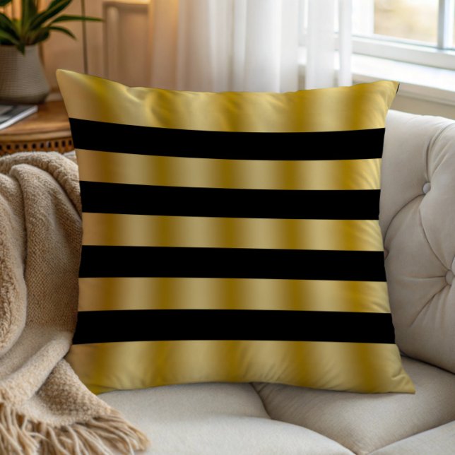 Coussin Jeté moderne rayures dorées fond noir (Créateur téléchargé)