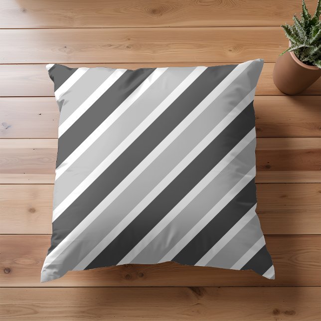 Coussin jeté monochrome gris à rayures diagonales (Créateur téléchargé)