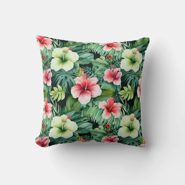 Coussin jeté Palmiers Floraux Tropicaux (Recto)