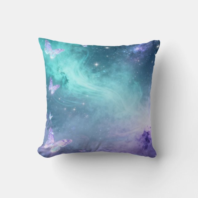 Coussin jeté papillon de la galaxie Aqua (Recto)