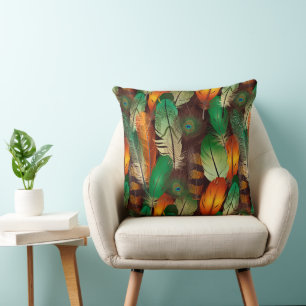 Coussin Jeté Plumes de Paon