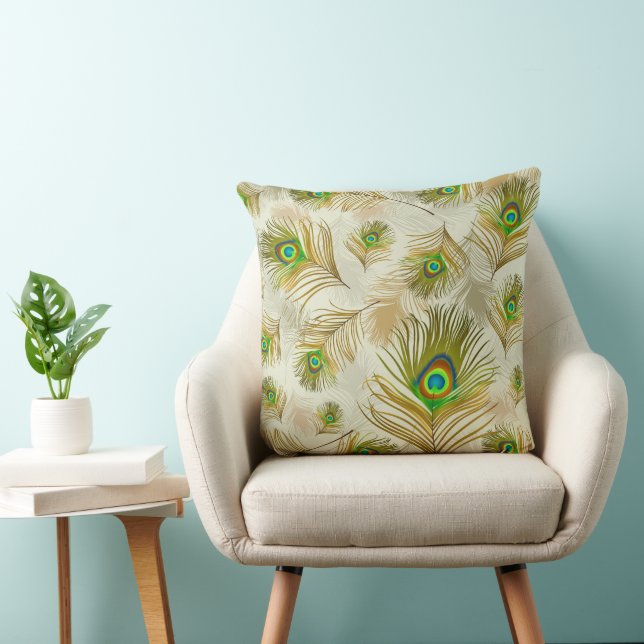 Coussin Jeté Plumes de Paon (Chaise)