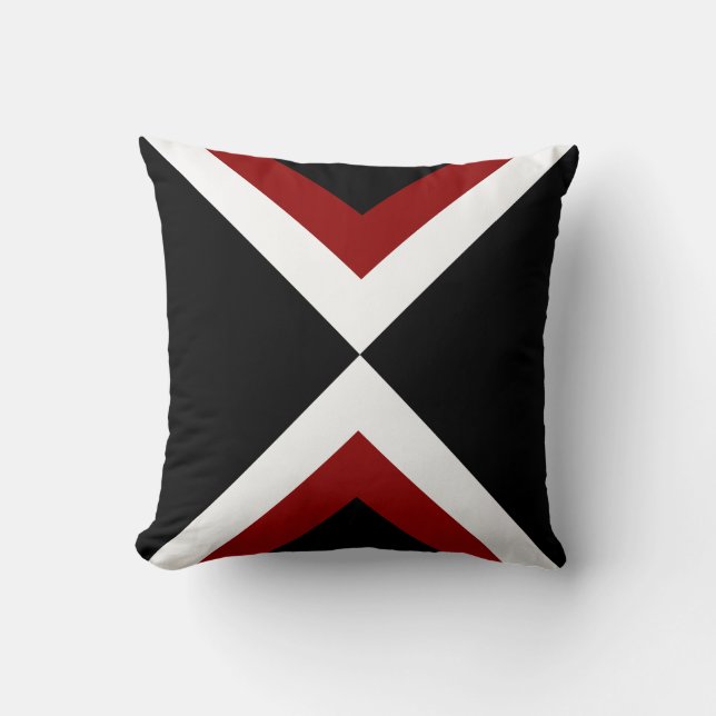 Coussin jeté rayé abstrait noir rouge et blanc (Recto)