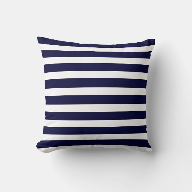 Coussin jeté rayé bleu marine et blanc (Recto)