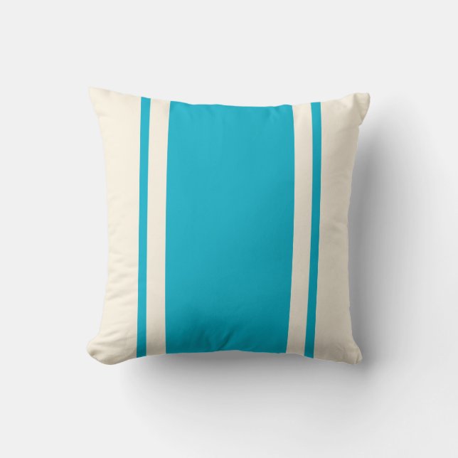 Coussin jeté rayé côtier – Turquoise et Crème (Recto)