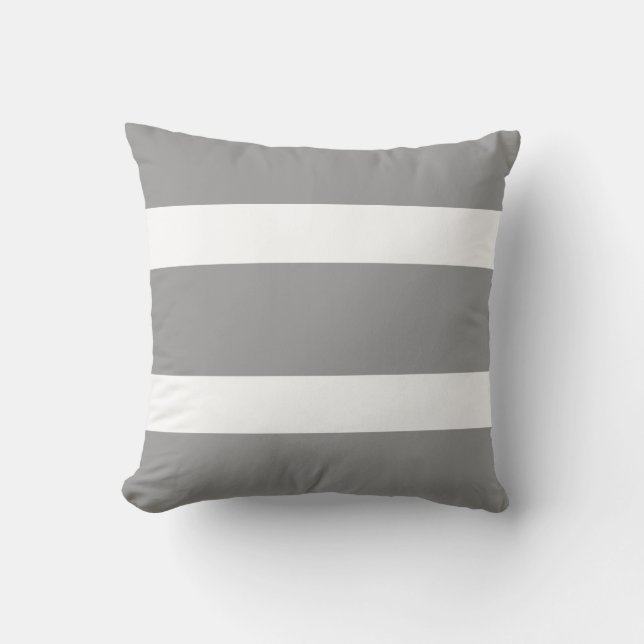 Coussin jeté rayé gras Gris fumé et blanc (Recto)