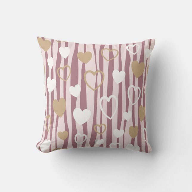 Coussin Jeté romantique avec cœurs dessinés à la main et r (Recto)