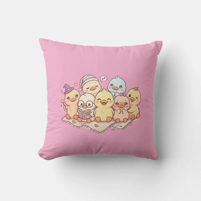Coussin jeté rose amis poulette mignons (Recto)