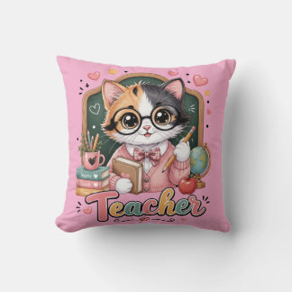 Coussin jeté rose Professeur Chat Mignon
