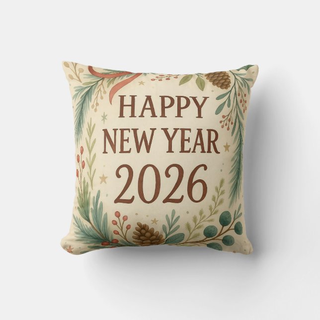 coussin jeté rustique pour bonne année 2026 (Recto)