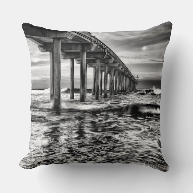 Coussin Jetée en N&B à l'aube, Californie (Recto)