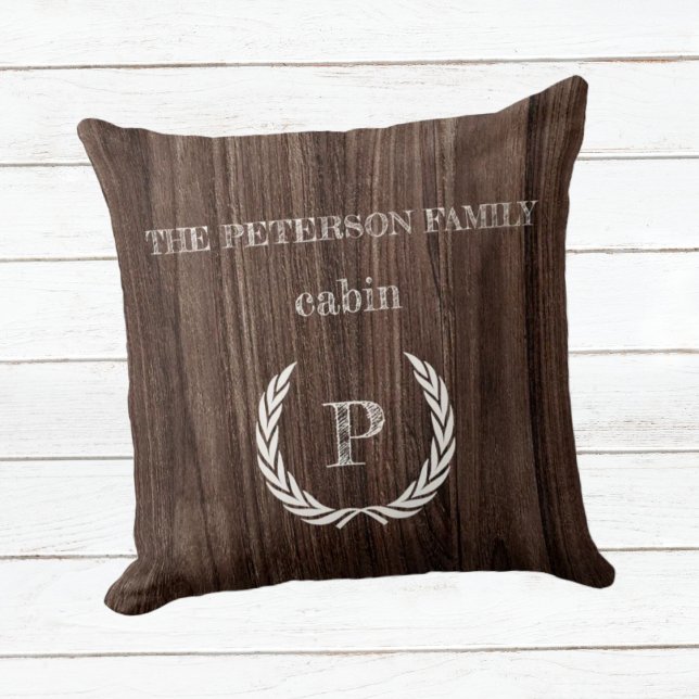 Coussin Jeter cabine de bois d'oreiller monogramme personn (Créateur téléchargé)