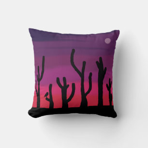 Coussin Jeter Coucher de soleil Saguaro avec hibou