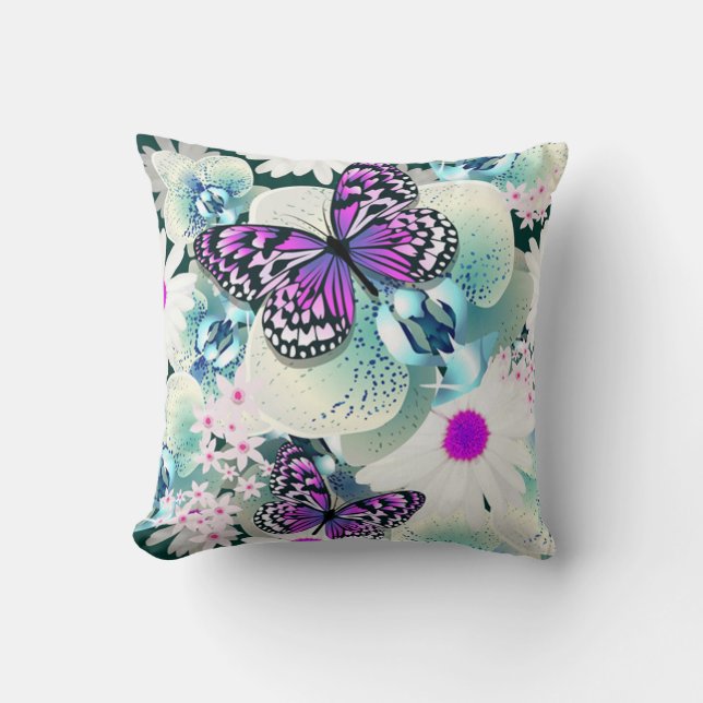 Coussin Jeter des oreillers/papillons, des orchidées et de (Recto)