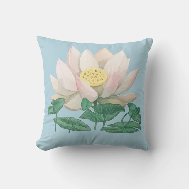Coussin Jeter l'oreiller, "Serene Lotus on Powder Blue" (Recto)